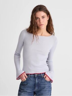 Madewell Flared-Sleeve Boatneck Sweater in Merino Wool-Silk Blend French Girl